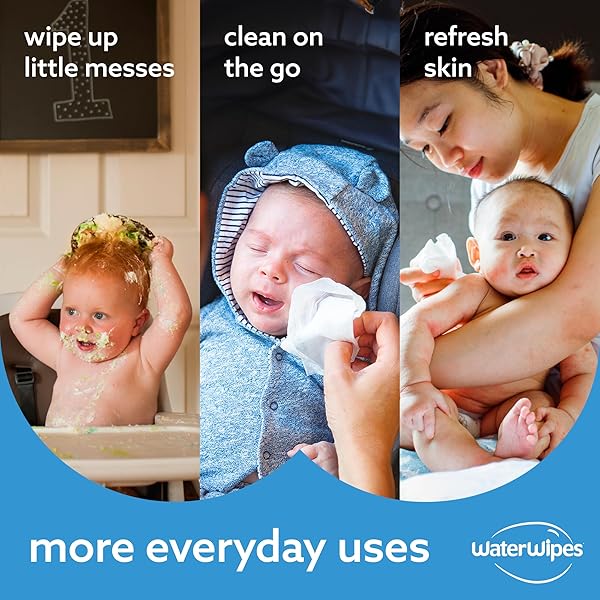 WATERWIPES SENSITIVE+ NEWBORN & BABY WIPES, 3-IN-1 CLEANS, CARES, PROTECTS, 99.9% WATER, UNSCENTED & HYPOALLERGENIC, 540 COUNT (9 PACKS)