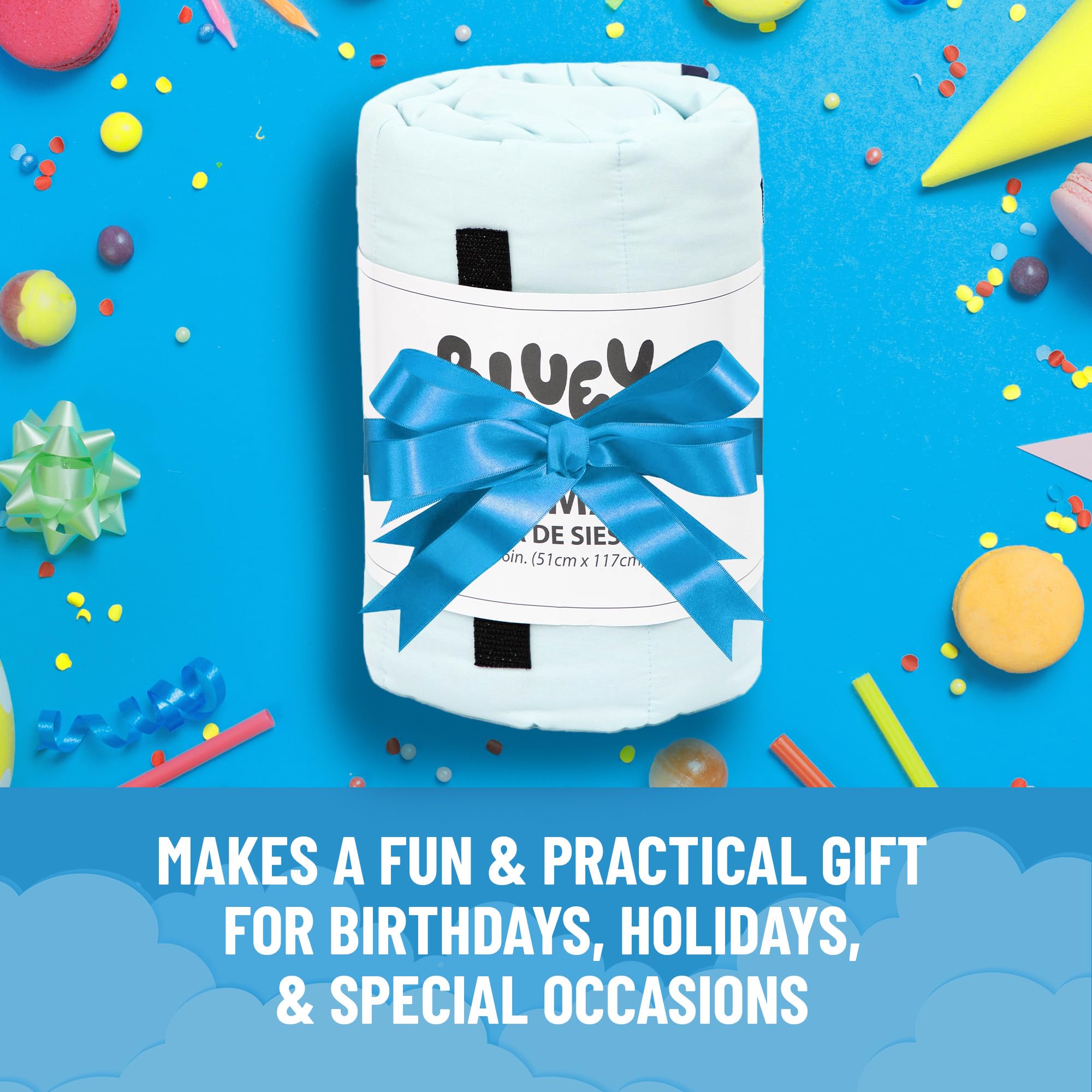 Jay Franco Kids Nap Mat with Embedded Pillow & Blanket – Soft 46"x20" Microfiber Sleeping Bag with Name Tag & Handle for School, Travel, Sleepover, Blue - Bluey - view 7