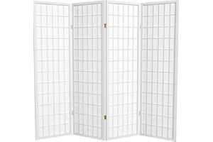 RED LANTERN Oriental Furniture 5 ft. Tall Window Pane Shoji Screen - White - 4 Panels