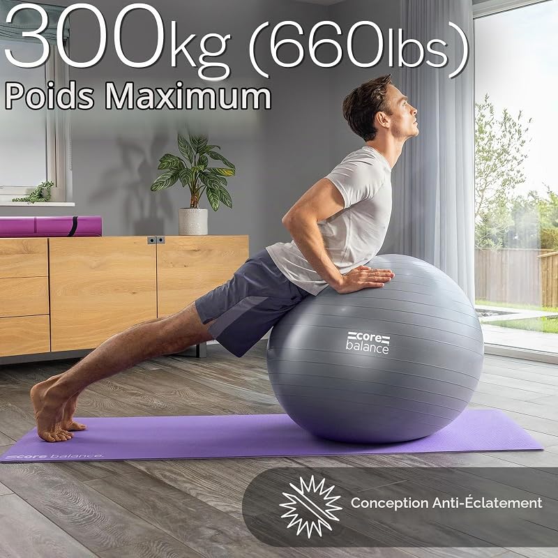 Ballon de Gym Anti-éclatement, Gris, 55 cm