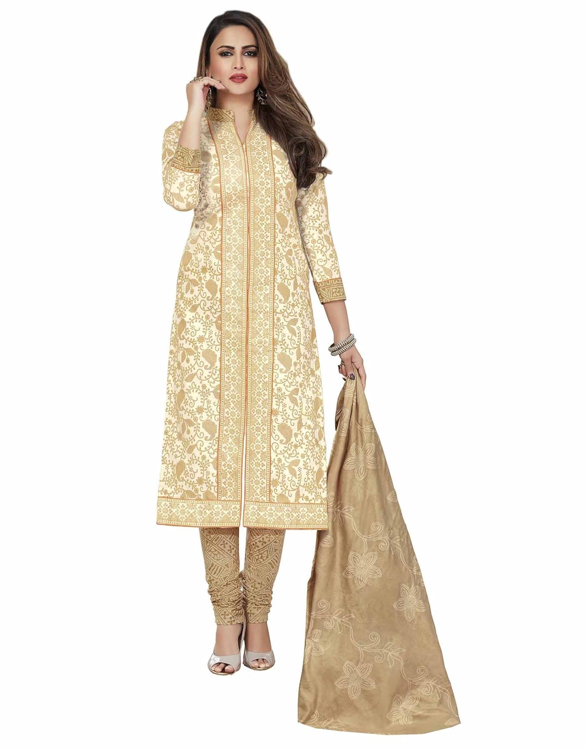 miraan women's cotton unstitched dress material(san8007_beige_free size)