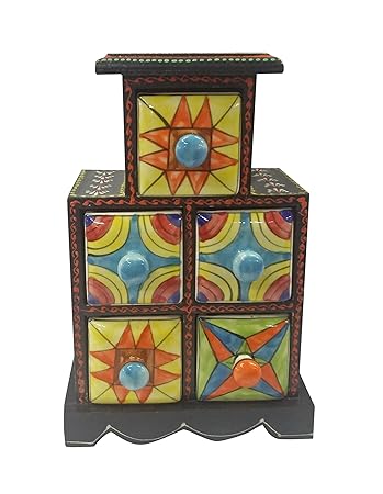Wooden Ceramic Drawer 5 Drawer Spice Box Jewellery Box Storage Box