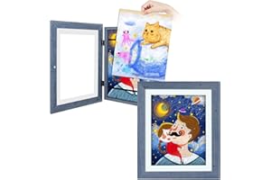 Frametory 2 Pack Magnetic Kids Art Frames, 10x12.5 Inch Artwork Display Storage Frame for Drawings & Photos, Blue Front Opening Frame Changeable for Wall, Holds Up to 50+ Crafts, 3D Paintings
