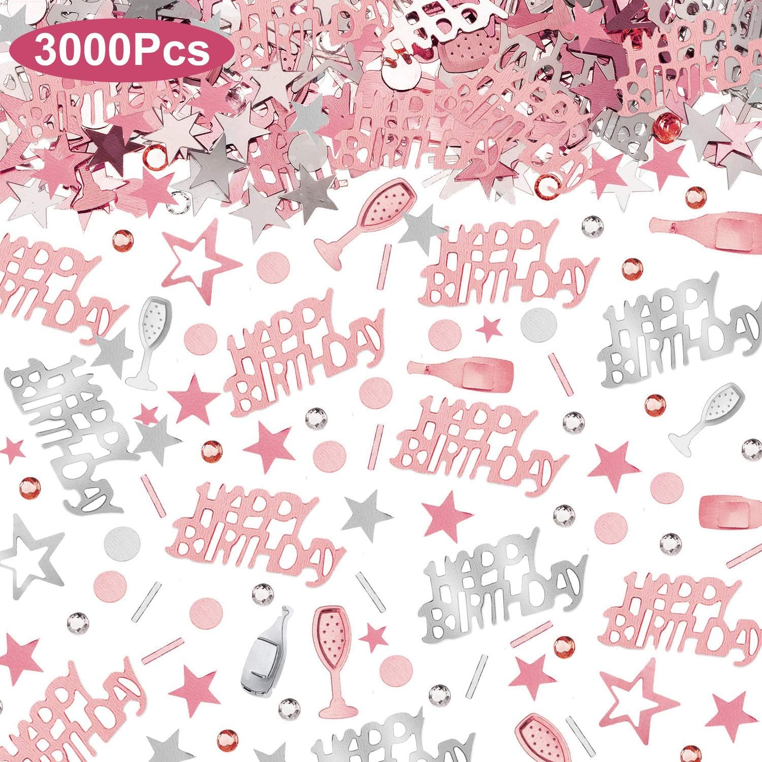 3000 Pieces Rose Gold Happy Birthday Twinkle Confetti Foil Stars Confetti Sequins Party Confetti Decoration for Birthday Wedding Baby Shower Nursery Party Supplies