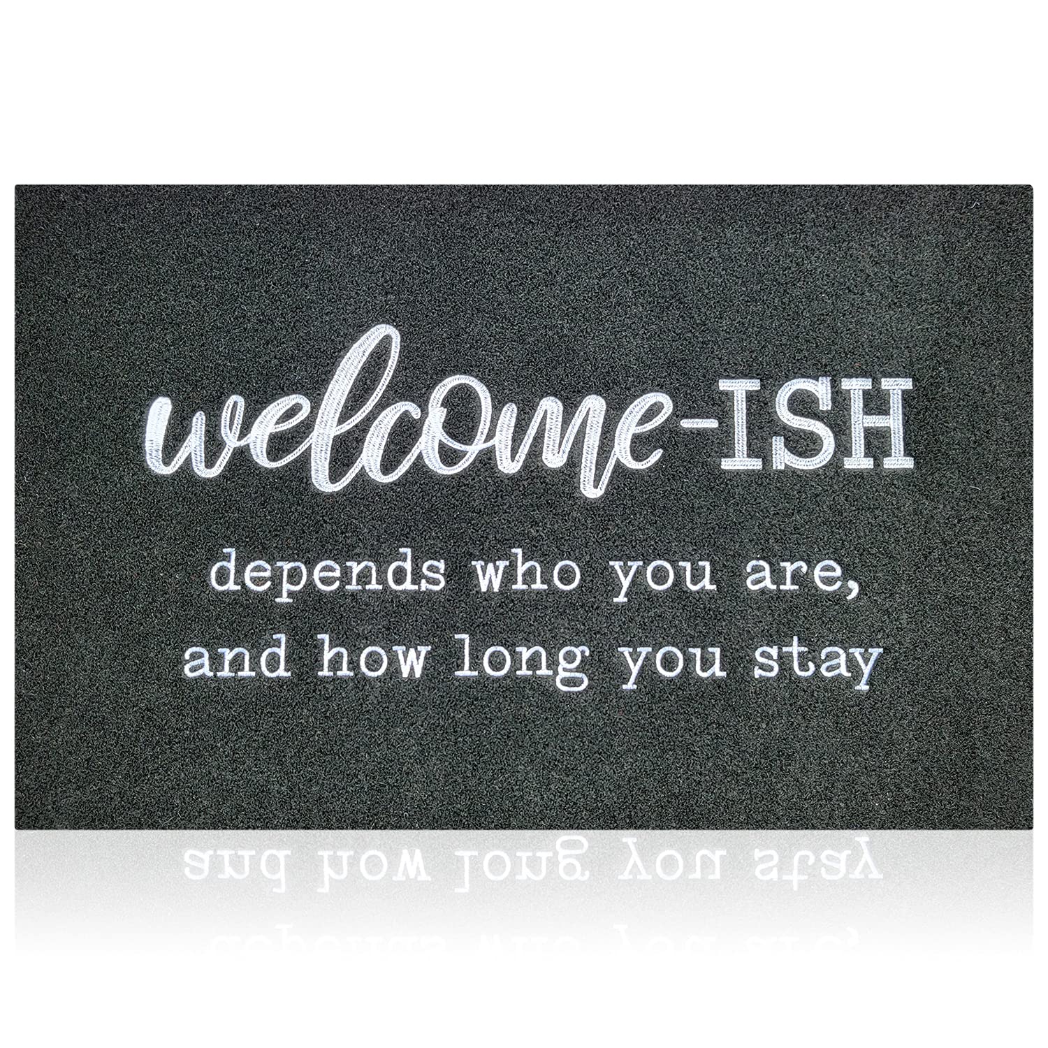 JJUUYOU Large Welcome Mat for Front Door Outside Entryway Funny Doormat Non-Slip Rubber Back Heavy Duty Rugs Black Welcome-ish Low Profile Mats for Entry Patio Shoe Rugs