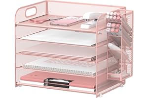 SUPEASY 5 Tier Desk Organizer with Handle & Removable Pen Holders, Mesh Paper/File Organizer for Desk, Paper Letter Tray Orga