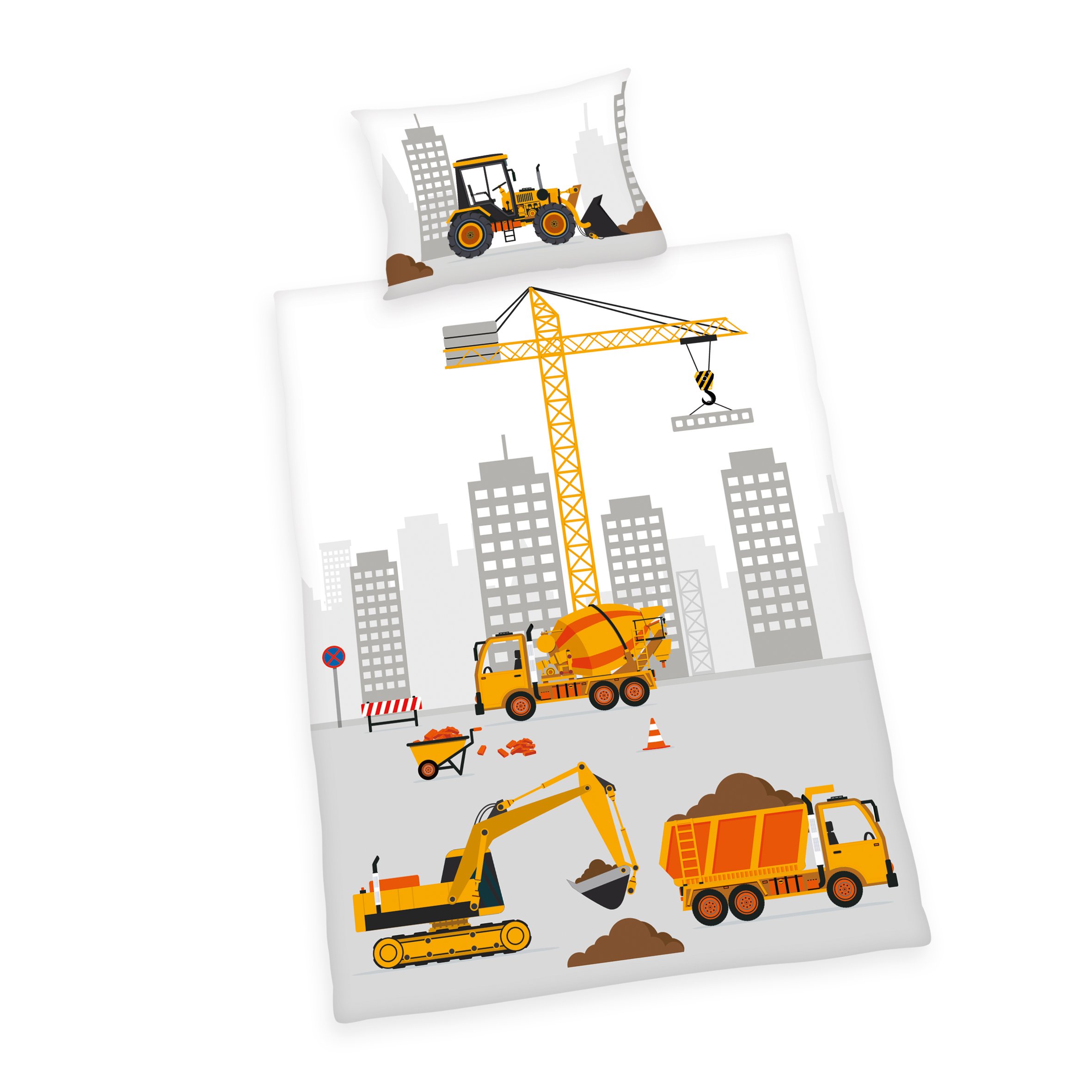 Herding BABY BEST Toddler Bedding Set, Reversible Motif Jana Construction Site, Duvet Cover 100 x 135 cm, Pillow Case 40 x 60 cm, Cotton/Renforcé
