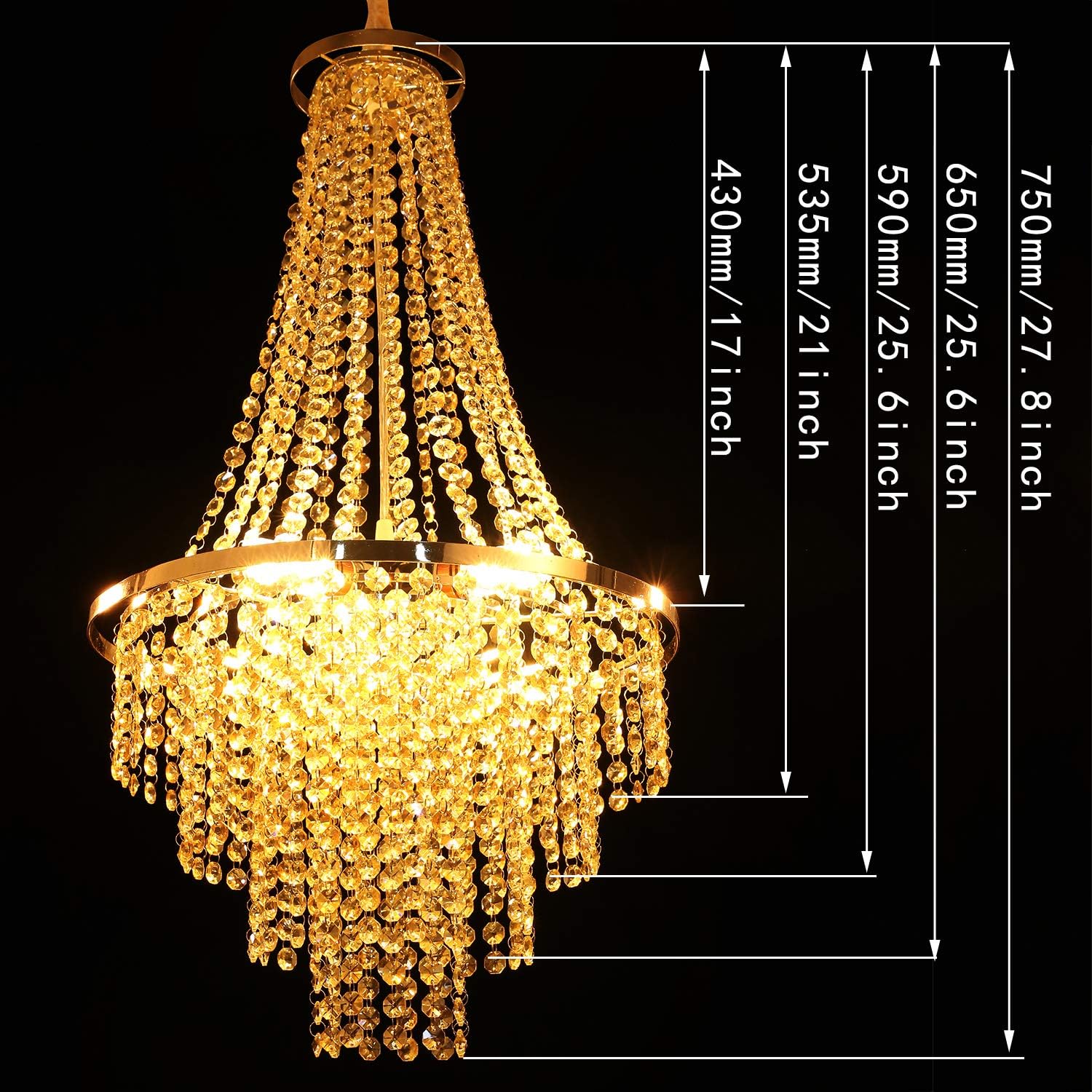 Modern Crystal Chandelier K9 Crystal Lighting Fixture Pendant Chandelier for Dining Room Bedroom Living Room 3 E26 LED Bulbs (Champagne Gold)…: Home Improvement