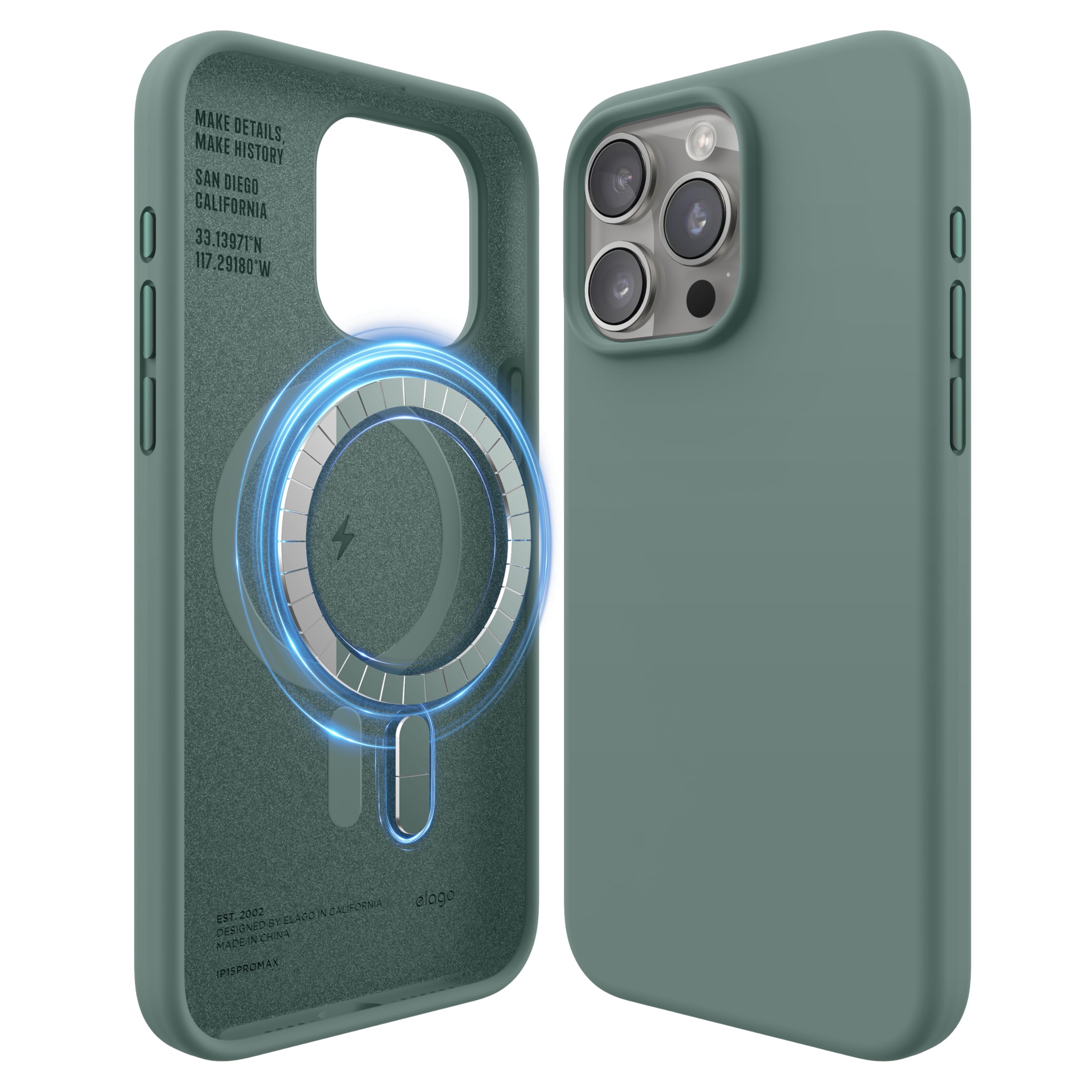 elago Magnetic Silicone Case Compatible with iPhone 15 Pro Max Case,Compatible with MagSafe All Accessories,Built-in Magnets,Premium Silicone, Full Body Protection [5 Layer Structure] (Midnight Green) — image 1