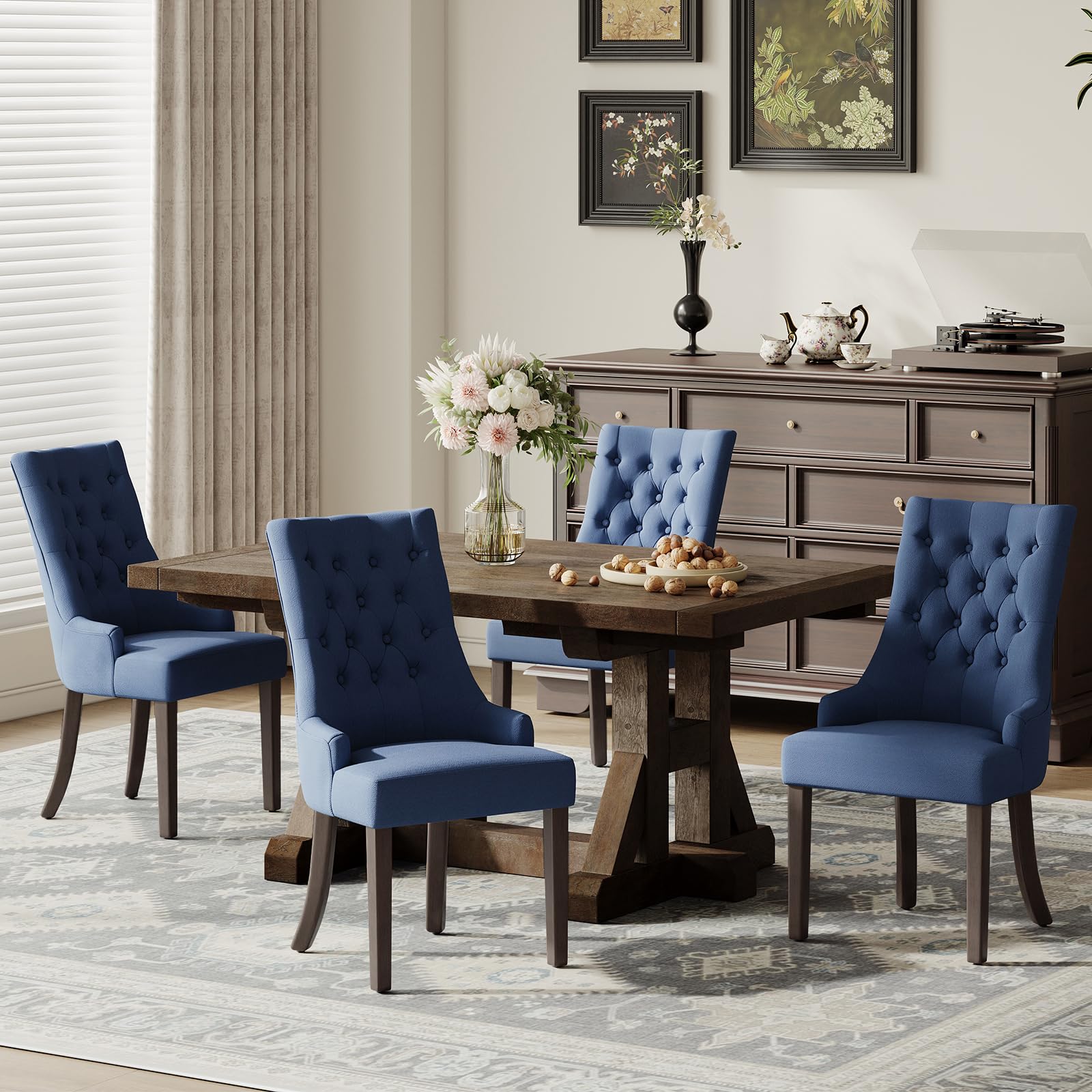Photo 1 of ***PARTIAL SET 2 of 4 AND NO LEGS**** COLAMY Wingback Upholstered Side Dining Room Chairs Set of 4, Fabric Dining Chairs with Tufted Button, Living Room Chairs for Home Kitchen, Blue