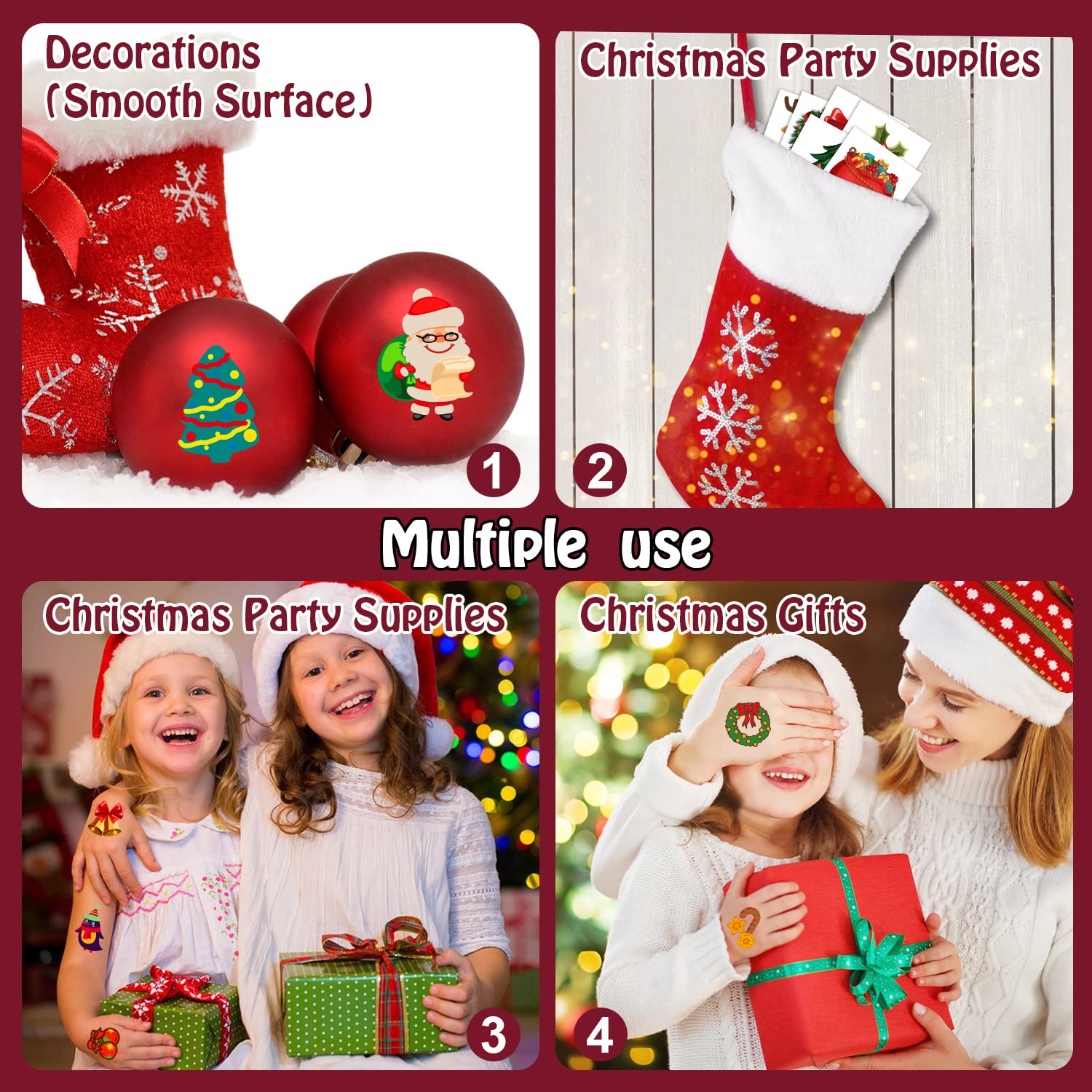 Partywind 408 PCS Individually Wrapped Christmas Temporary Tattoos for Kids Stocking Stuffers, Christmas Holiday Decorations Party Supplies Favors, Xmas Tattoo Stickers for Boys and Girls