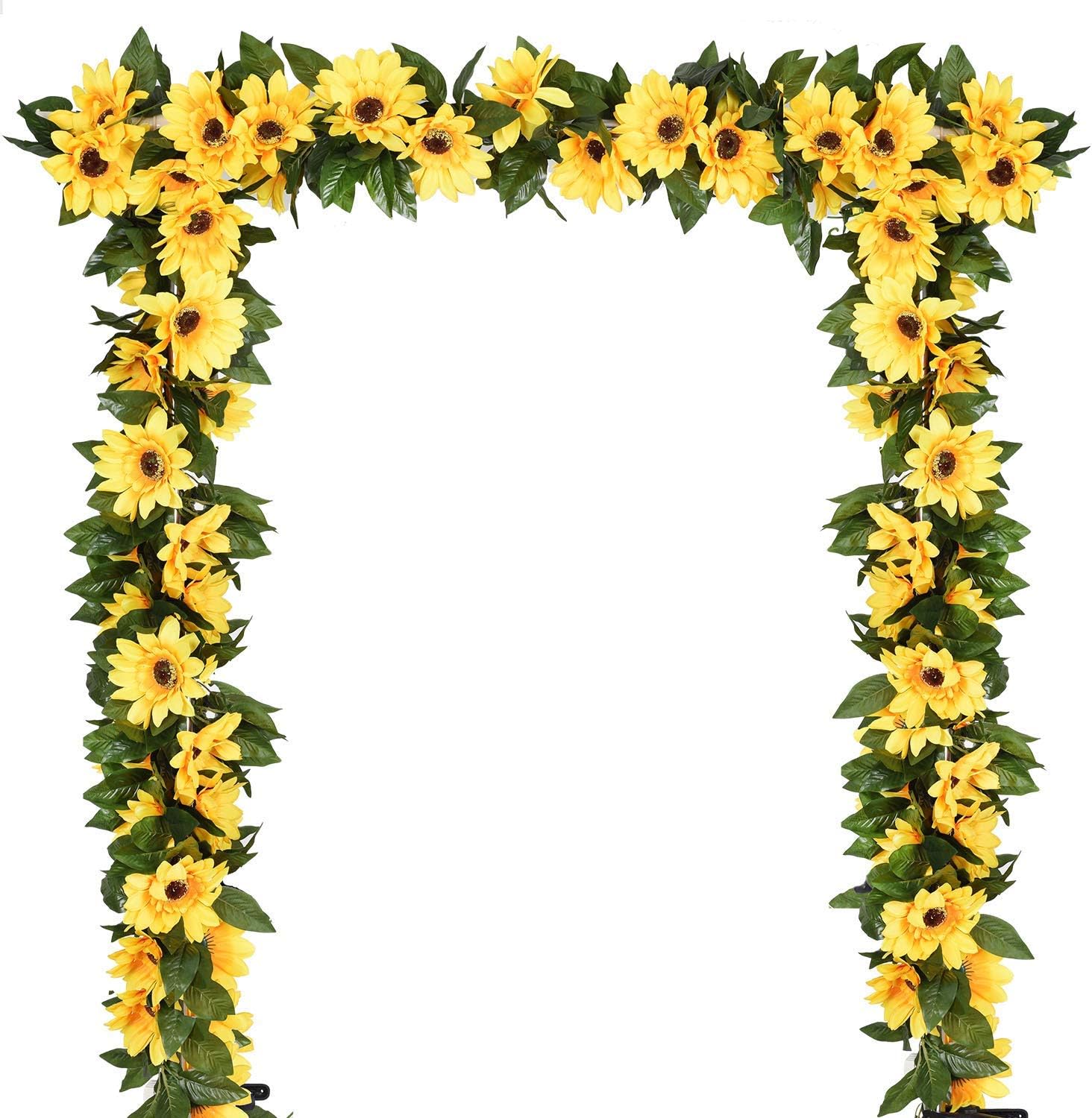 YQing 4 Pack Artificial Sunflower Garland Silk Sunflower Vine Artificial Flowers with Green Leaves Wedding Table Decor