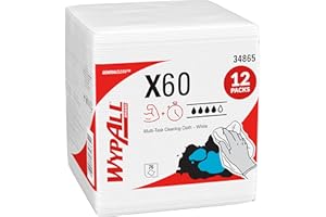 WypAll GeneralClean X60 Cloths Multi-Task Cleaning Wipes (34865), Quarterfold, Strong and Absorbent Towels, White (12 Packs o