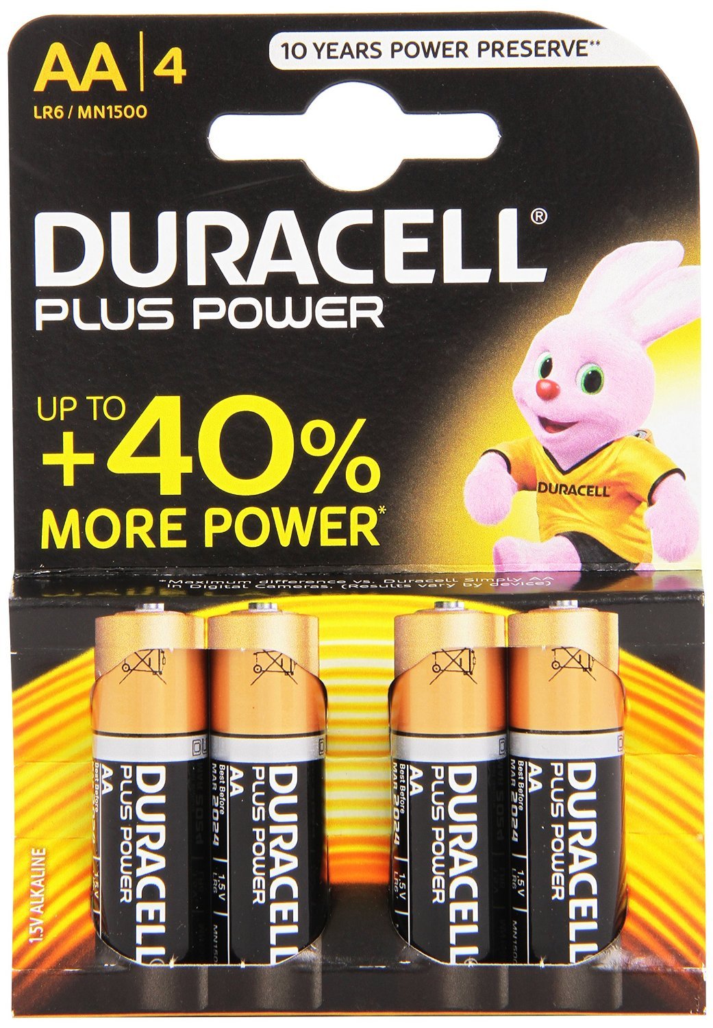 Duracell Plus power AA batteries pack of 4 - Great manufacturer Longer Lasting