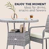 CASARIA Round Coffee Table 60cm Grey Poly-Rattan with Glass Top view 7