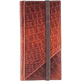 Passport Wallet - Travel Document Holder w/RFID Blocking – Full Grain Leather – Bifold big Wallet with Credit Card Slots for Women and Men,crocodile print,522-50