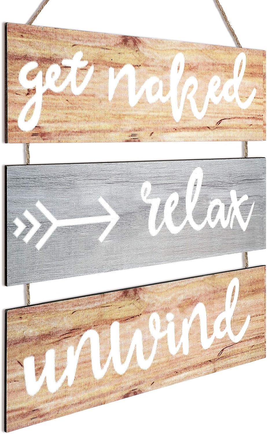 Jetec Rustic Get Naked Relax Unwind Arrow Signs, Wooden Funny Bathroom Wall Decor, Large Farmhouse Hanging Wall Sign for Bathroom Toilet Dressing Room (Classic Color)