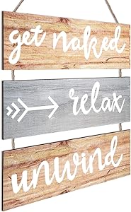 Jetec Rustic Get Naked Relax Unwind Arrow Signs, Wooden Funny Bathroom Wall Decor, Large Farmhouse Hanging Wall Sign for Bathroom Toilet Dressing Room (Classic Color)