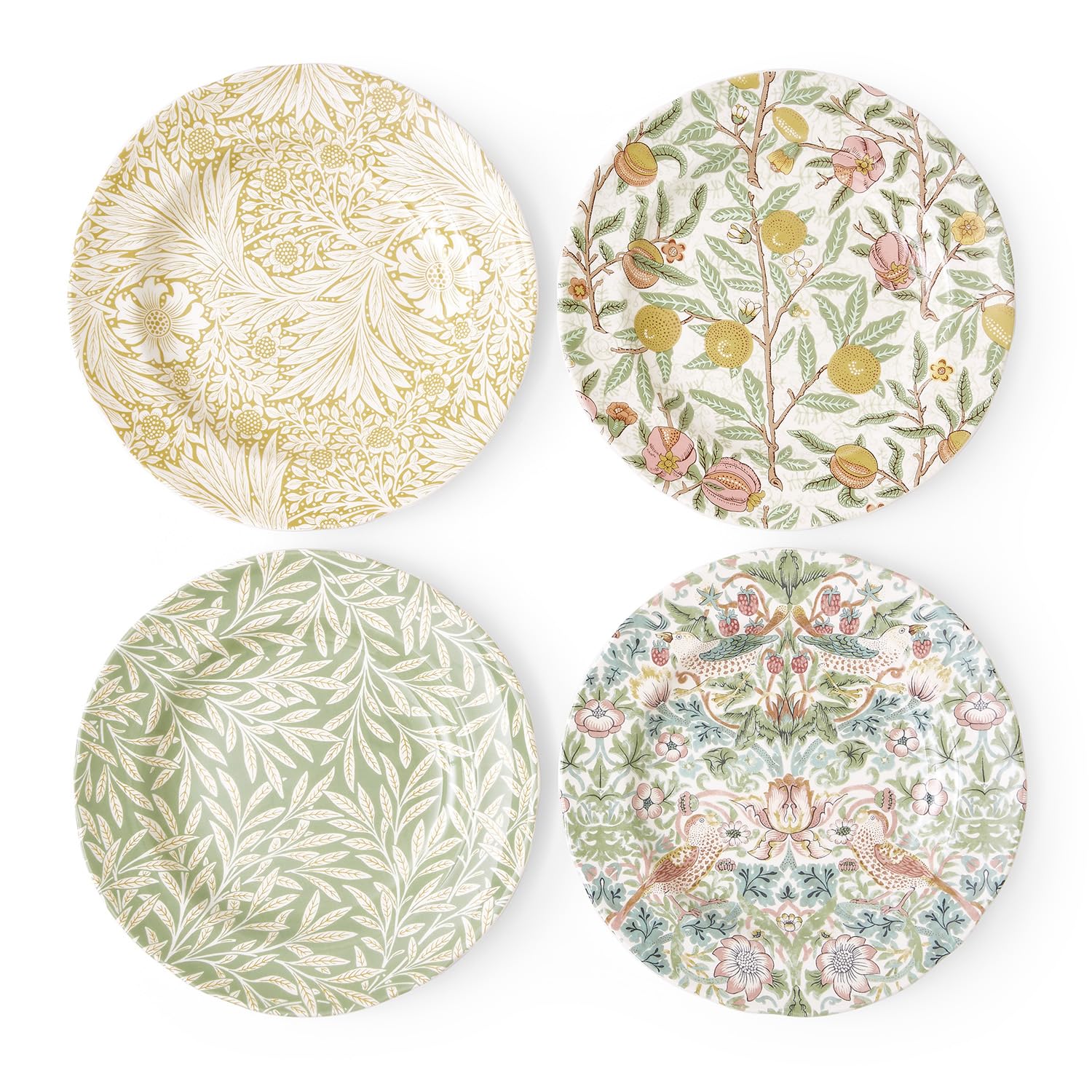 Spode x Morris & Co Set of 4 Side Plates, Floral Design, Made in England, Dishwasher, Oven, Freezer & Microwave Safe, Suitable for Everyday Dining, 23cm