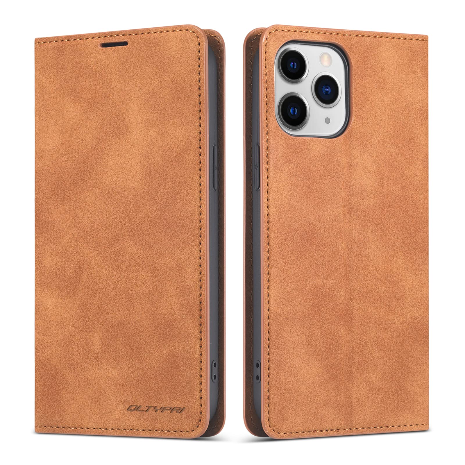 QLTYPRI Case for iPhone 11 Pro, Premium PU Leather Cover TPU Bumper with Card Holder Kickstand Hidden Magnetic Adsorption Shockproof Flip Wallet Case for iPhone 11 Pro (5.8 inch) - Brown