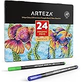 ARTEZA Inkonic Fineliners Fine Point Pens, Set of 24 Fine Tip Markers with Color Numbers, 0.4mm Tips, Ergonomic Barrels, Brilliant Assorted Colors for Coloring, Drawing & Detailing