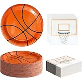 Winoo Design 48PCS Basketball Plates and Napkins Party Supplies - 24 PK - 9 Inch Basketball Paper Plates 6.5 Inch Paper Napkins Basketball Birthday Party Decorations Decor