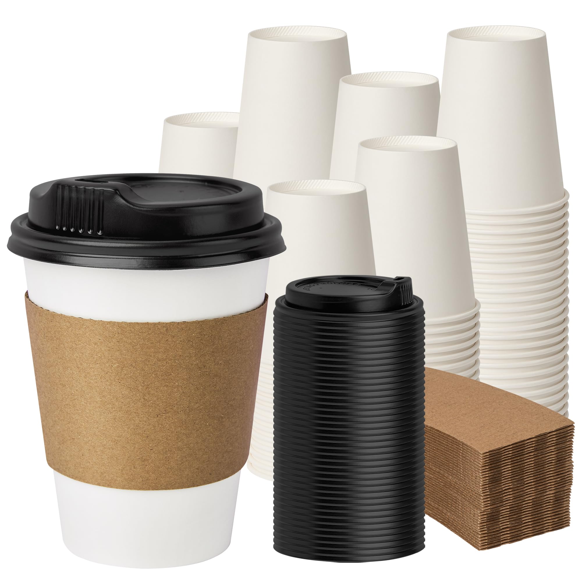 Photo 1 of ***ONLY LIDS****** PACKINNO 12 oz  Disposable Coffee Cups with Lids and Sleeves, Coffee Paper Cups with Lids, To Go Beverage Drinking Cup for Coffee, Tea
