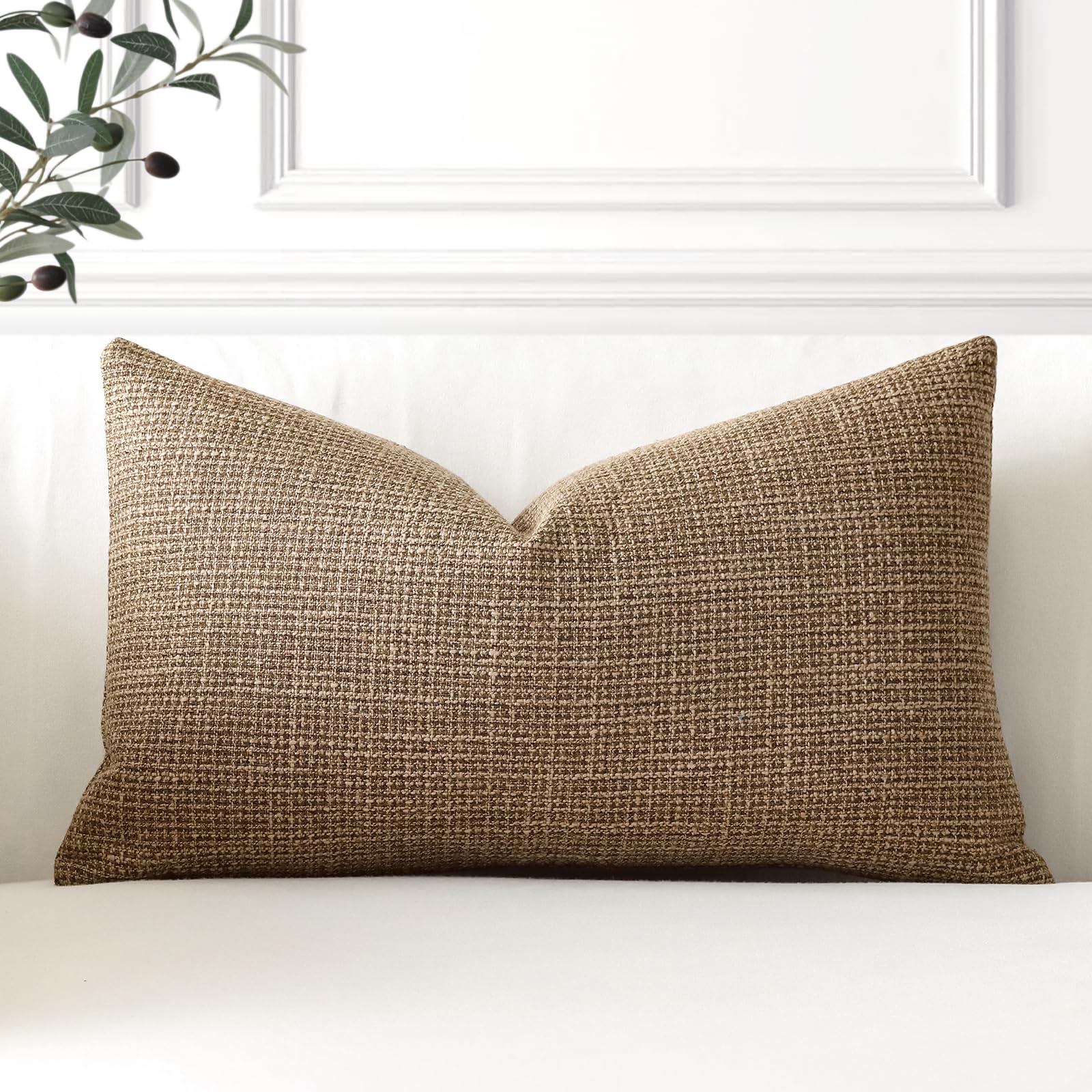 Photo 1 of OTOSTAR Linen Throw Pillow Cover Set of 1 Decorative Lumbar Pillowcases Cushion Covers 12x20 Inch for Home Decor Sofa Bedroom Car 30 x 50CM Brown