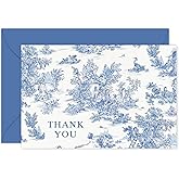 Whaline 24 Pack Blue White Thank You Cards with Envelopes Stickers Vintage Farmhouse Greeting Cards Chinoiserie Blank Note Cards for Birthday Baby Shower Party Supplies