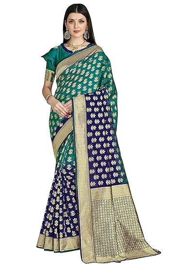 Womens Silk Blend Banarasi Saree (Bridal_Silk119)