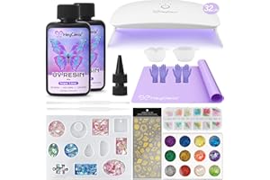 HeyClear UV Resin Kit 200g with Upgraded Large UV Light, Molds and Casting Tools -Super Clear, Hard, Low Odor, Premixed and Fast Curing for Coating, Jewelry Making, DIY Craft Decorations