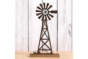 Tandefio Farmhouse Windmill Table Top 11.8 Inch Metal Rusted Vintage Desk Shelf Decor Farmhouse Kitchen Rustic Windmill Decor for Home Decorations