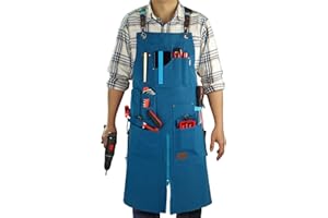 STENFFY Woodworking Apron, Tool Apron, Canvas, Multiple Pockets, Adjustable Zipper, Metal Ring, Tape Measure Clip, Plus Size, Blue