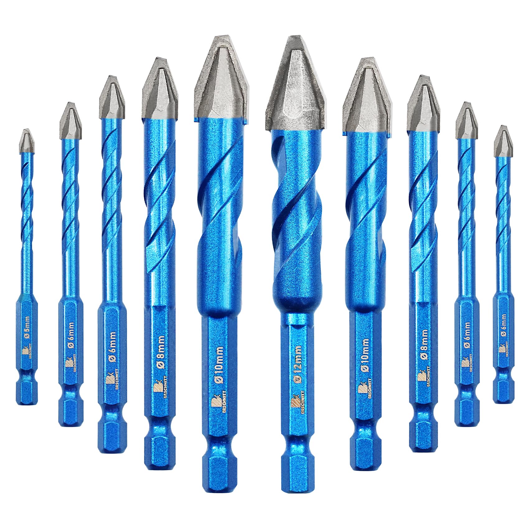 BRSCHNITT Head Eccentric Drill Bit 3/16",1/4"*2,5/16"*2,3/8"*2,1/2"- Carbide Tipped Drill bit Masonry Drill Bit Sets for Porcelain Ceramic Tiles Glass Hard Plastic Cement/Granite etc