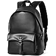 MATE ELAN Black Leather Backpack For Men Waterproof Carry On BackPack Large Rucksack Fit 16-inch Laptop Hiking Daypack Travel Sport College Backpack
