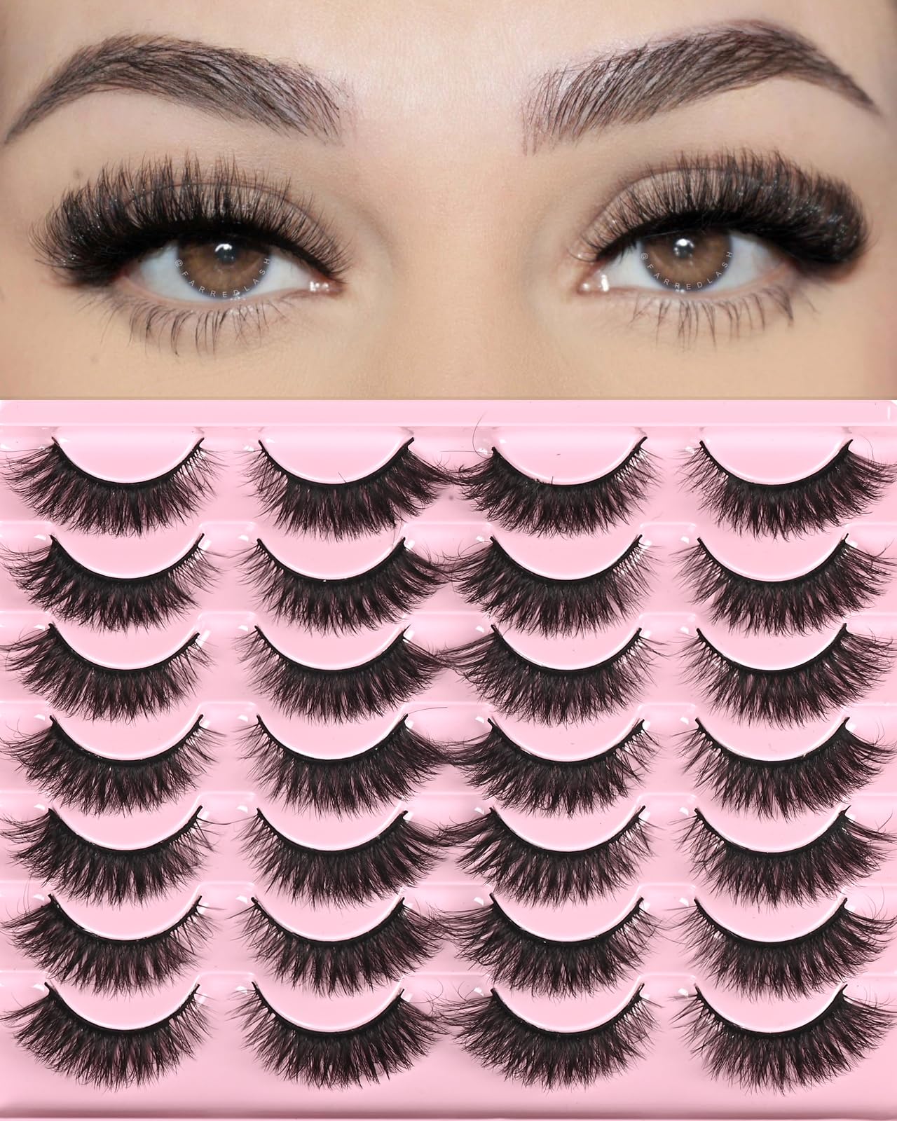 Photo 1 of FARRED Natural Lashes Short Eyelashes Wispy False Mink Lash Pack 14 Pair Fluffy Cat Eye Strip Eyelash that Looks Like Extensions Small Fake Lashes for MUA and Beginners Daily Makeup (F14 | 8-15mm)