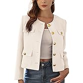 M.Infisavo 2026 Women Tweed Jacket Cropped Blazers Spring Elegant Round Neck Pockets Business Casual Outfit