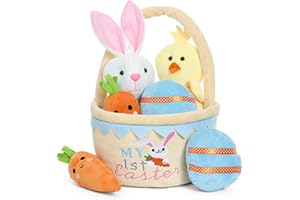 Lofytain Easter Basket -My First Easter Basket Stuffed Plush Playset Baby's First Easter Basket Stuffed Cartoon Bunny Easter Egg Plush Basket for Kids 5pcs (Yellwo)