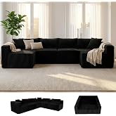 Rwinza 128" U-Shaped Boneless Sectional Couch, Cloud Sofa, Black | Modular Double Chaise Design, Supportive Deep Seat Foam, No Assembly Required, Ideal for Living Room &amp; Bedroom