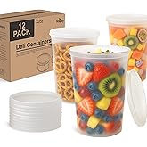 32oz Deli Food Containers with Lids – Set of 12 Reusable Plastic Containers for Leftovers and Kitchen Storage – Airtight and