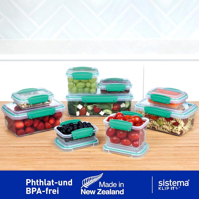 KLIP IT Vorratsdosen | Luftdichte und stapelbare Frischhaltedosen mit Deckel | Pausenbrotdosen und Snackdosen | 18 Teile (9 Dosen und Deckel)