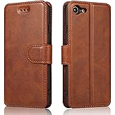 QLTYPRI Case for iPhone 16e Premium PU Leather Simple Wallet Case Card Slots Kickstand Magnetic Closure Shockproof Flip Cover for iPhone 16e - Brown