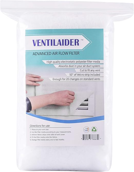Ventilaider Complete Air Vent Register Filter Set Cut To Fit Any Size 16 X 60 50 Velcro Tape Electrostatic Fabric Purifies Air Helps Reduce