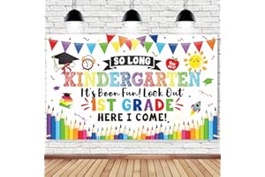 AISOSIKS So Long Kindergarten It's Been Fun Look Out 1st Grade Here I Come Photo Backdrop,Kindergarten Graduation Decorations 2025,Kindergarten Graduation Party Decor,Kindergarten Grad Photo Backdrop