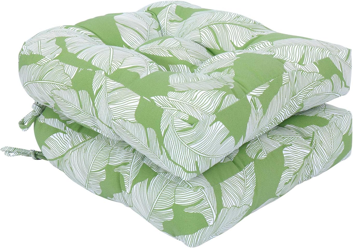 RACLVAY Outdoor Cushions 19 x 19 inches Patio Chair Seat Pads, Indoor Full-Length Ties for Non-Slip Support, Plump Filling, Full of Elasticity, Premium Comfortable Thick Fiber, Set of 2, Green: Home & Kitchen