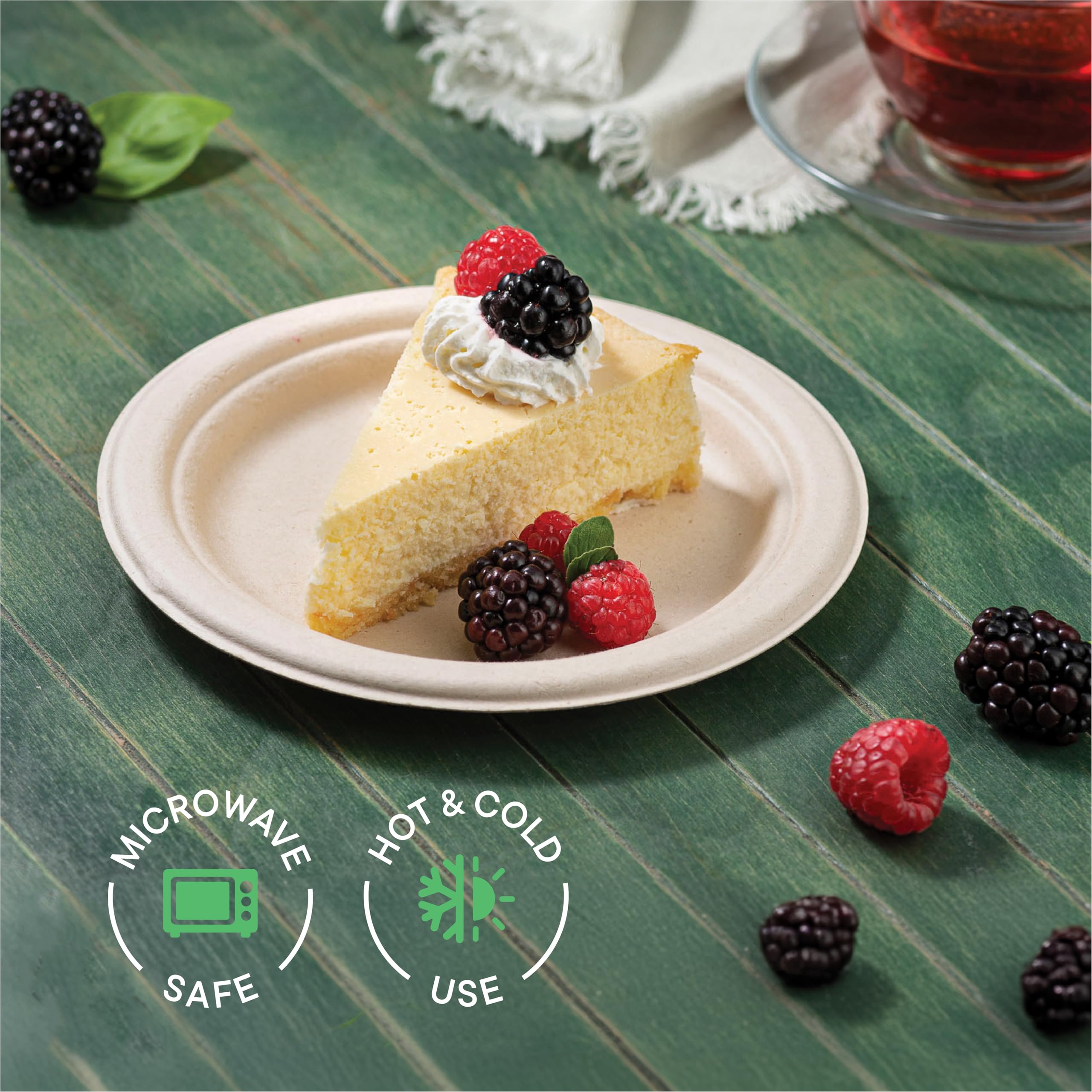 Paper Plates, 100% Compostable Heavy Duty, Disposable 7 Inch, Small Dessert Plate - [125-Pack] - {PFAS-Free} - {BPI Certified} Eco-Friendly, Biodegradable Bagasse Natural Brown 7