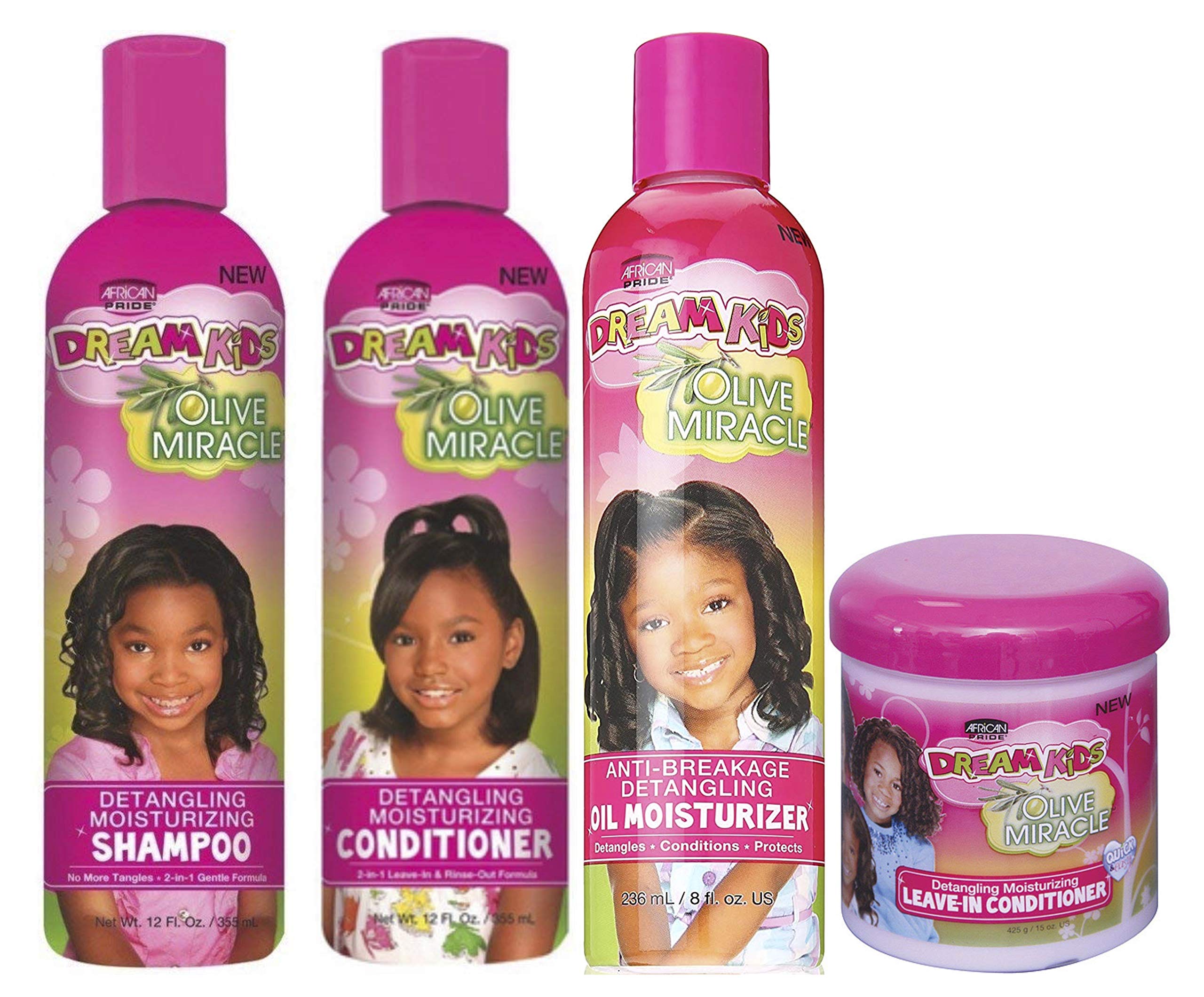 African Pride Dream Kids Olive Miracle Detangling Set | Olive Oil Moisturizer 236ml & Leave-in Conditioner 425g