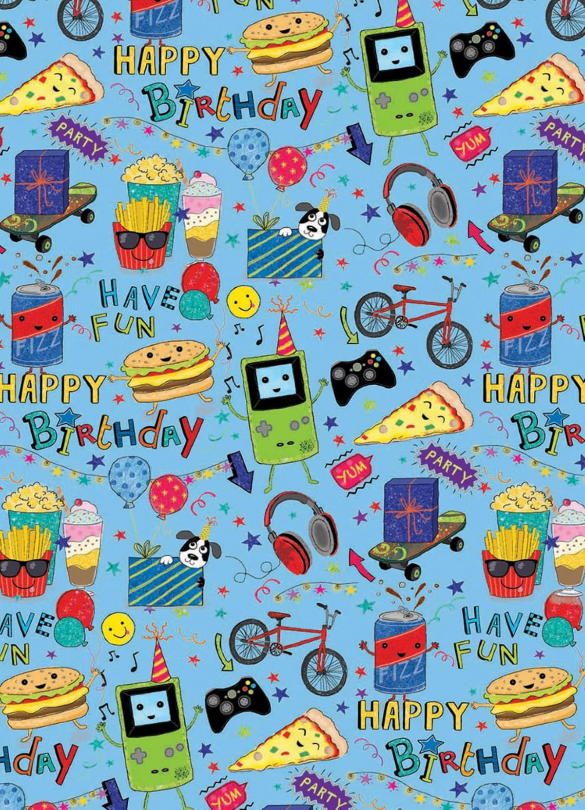 Childrens Teens Birthday Gift Wrapping Paper Burgers Bike 1 Sheet & Matching Tag