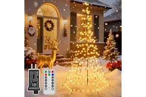 BRIGHTCHRISTMAS Christmas Tree Lights with 202 LEDs, 6 FT Remote Control Christmas Lights with 8 Lighting Modes, IP67 Waterproof Outdoor Decorations for Outside Indoor Yard Porch (Warm White)