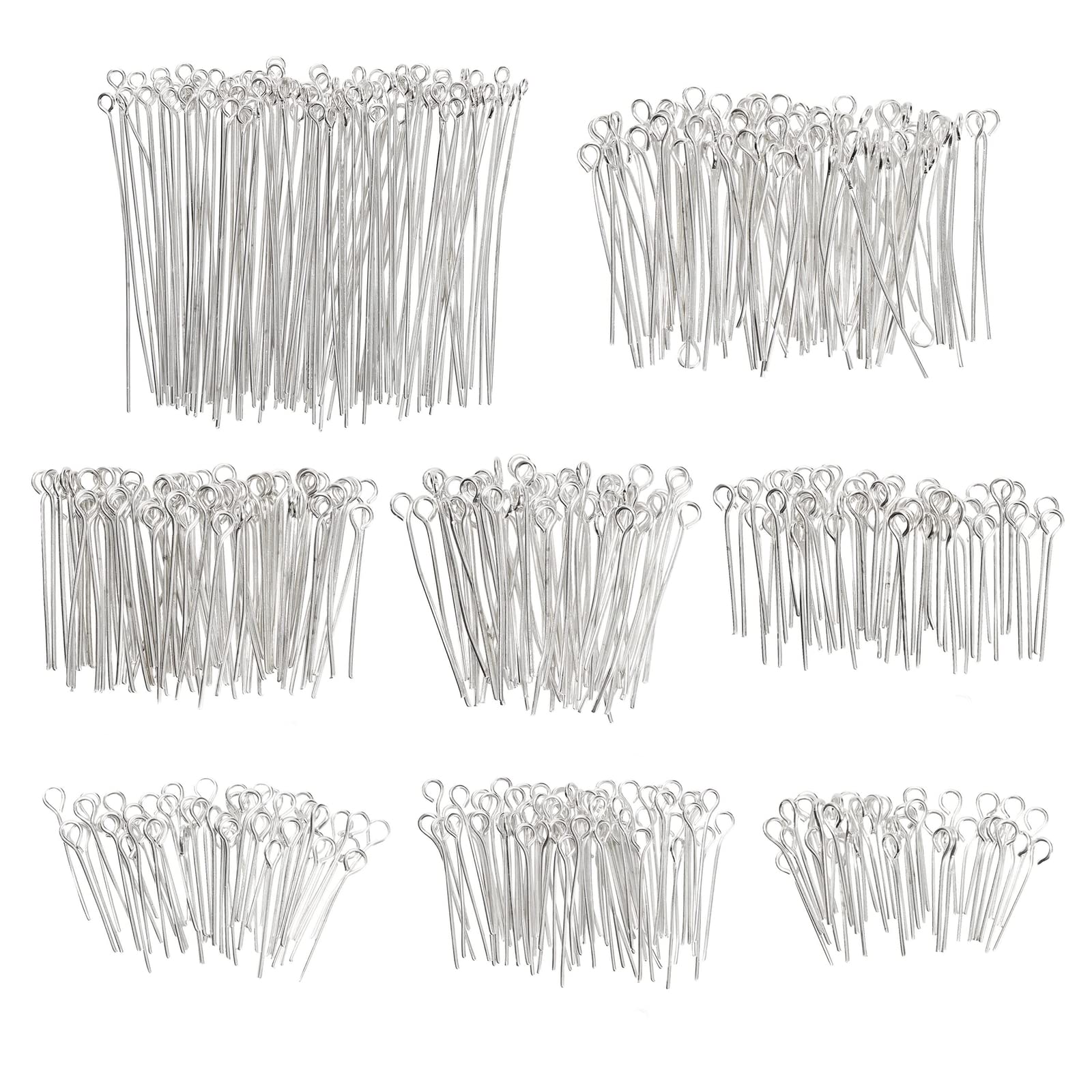 Photo 1 of 1200 20-Gauge Eye Pins for Jewelry Making & Crafts - Platinum-Plated Silver, 8 Assorted Lengths (0.63-1.97 in) - Flexible & Sturdy Wire - Loop-End Design for DIY Earrings & Necklaces